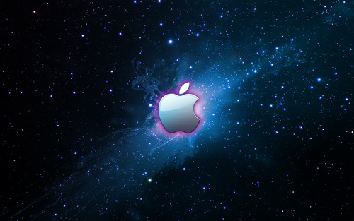 серый значок apple на звездном небе